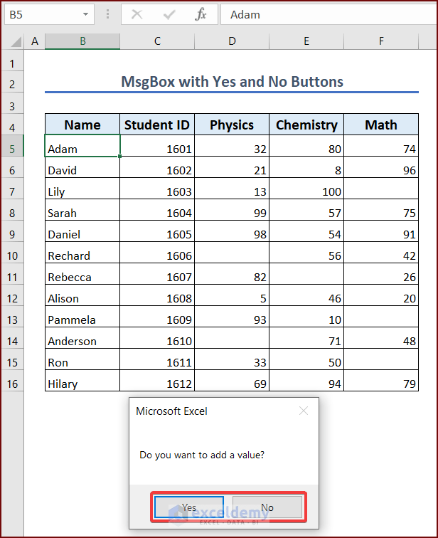 Excel VBA MsgBox 11 Examples ExcelDemy