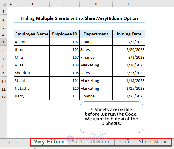 Using Excel VBA to Hide Multiple Sheets 9 Methods ExcelDemy