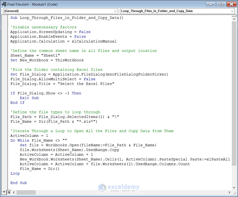 Using Excel VBA to Loop Through Files in a Folder and Copy Data 4