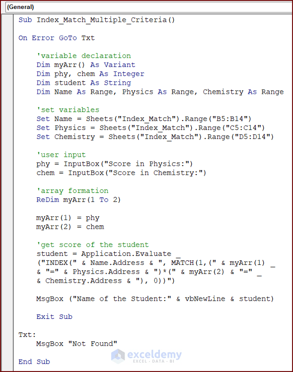 How to Use the Excel VBA Index Match with Array (4 Methods) ExcelDemy