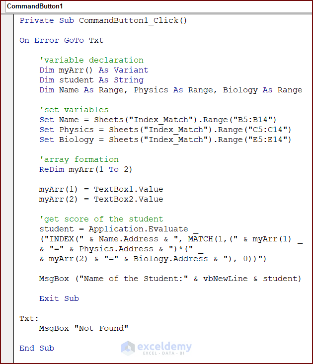 How to Use the Excel VBA Index Match with Array (4 Methods) ExcelDemy