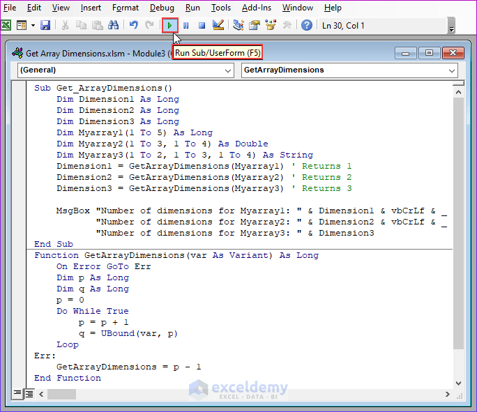 Using VBA to Get the Array Dimensions in Excel 4 Examples ExcelDemy