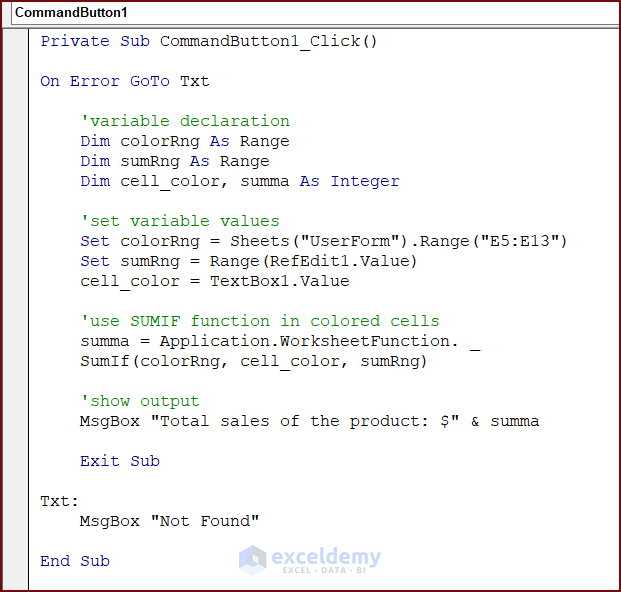 How to Use Excel SUMIF Function Based on Cell Color