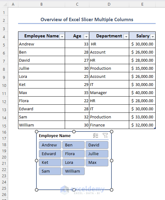 Excel Slicer Multiple Columns (3 Examples) ExcelDemy