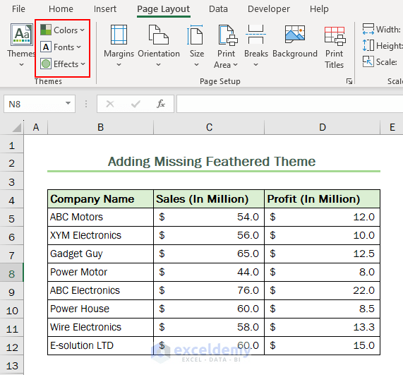 The Feathered Theme is Missing in Excel Solution ExcelDemy