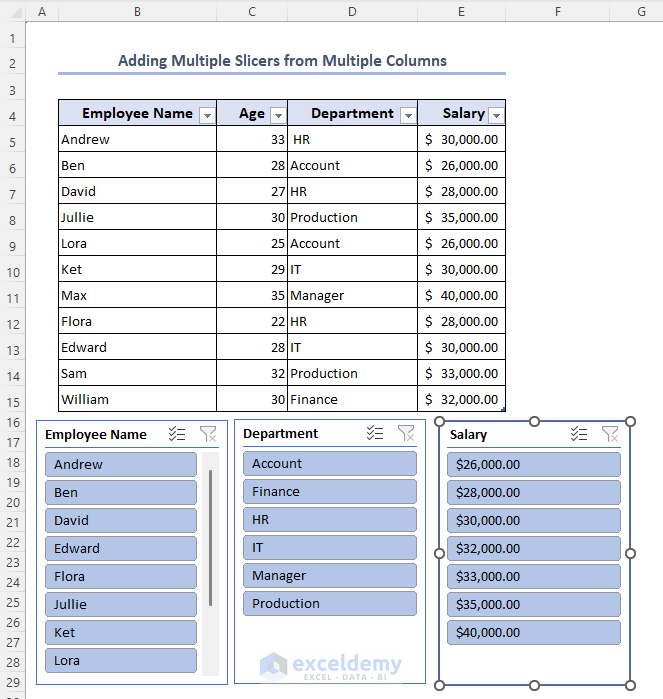 Excel Slicer Multiple Columns 3 Examples ExcelDemy