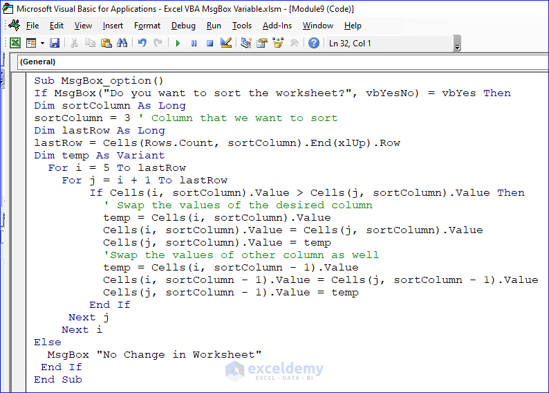 Different Cases That Will Teach You to Work with a Variable in Excel VBA MsgBox 5 Methods