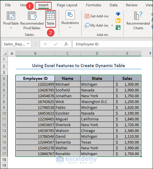 How to Create Dynamic Table in Excel 3 Quick Ways ExcelDemy