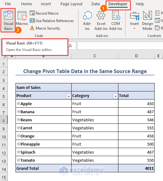 Using Excel VBA to Change the Pivot Table Source 2 Methods ExcelDemy
