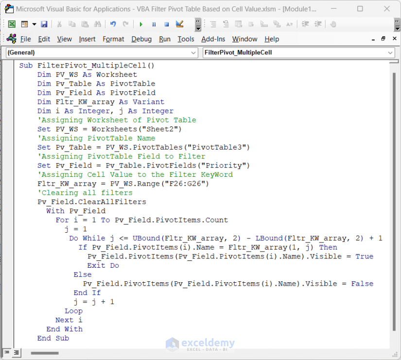 How to Use Excel VBA to Filter a Pivot Table Based on Cell Value (3