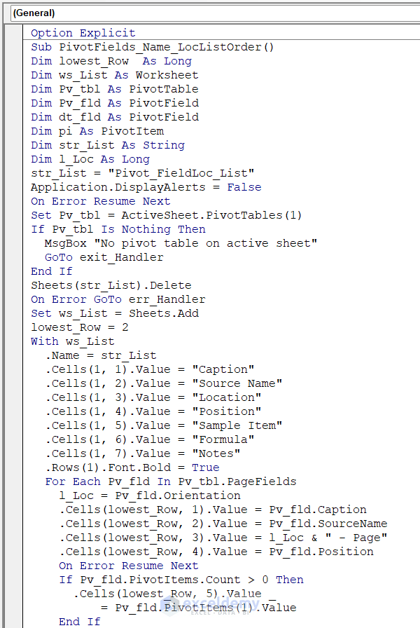 Excel VBA to Get Pivot Table Field Names (3 Easy Methods) ExcelDemy