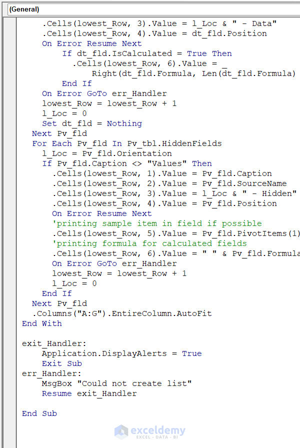 Excel VBA to Get Pivot Table Field Names (3 Easy Methods) ExcelDemy