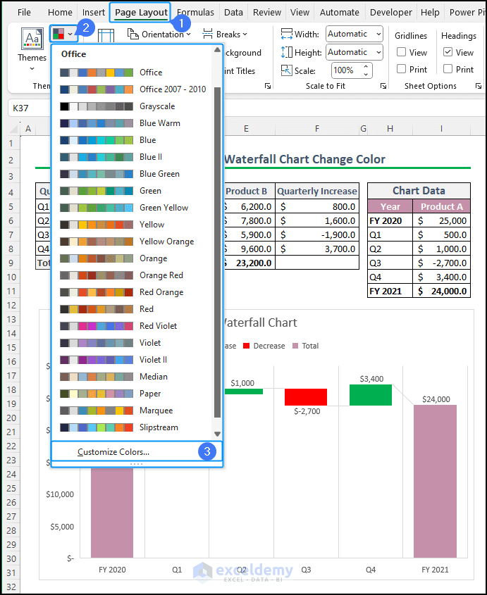 Excel Waterfall Chart Change Colors 3 Methods ExcelDemy