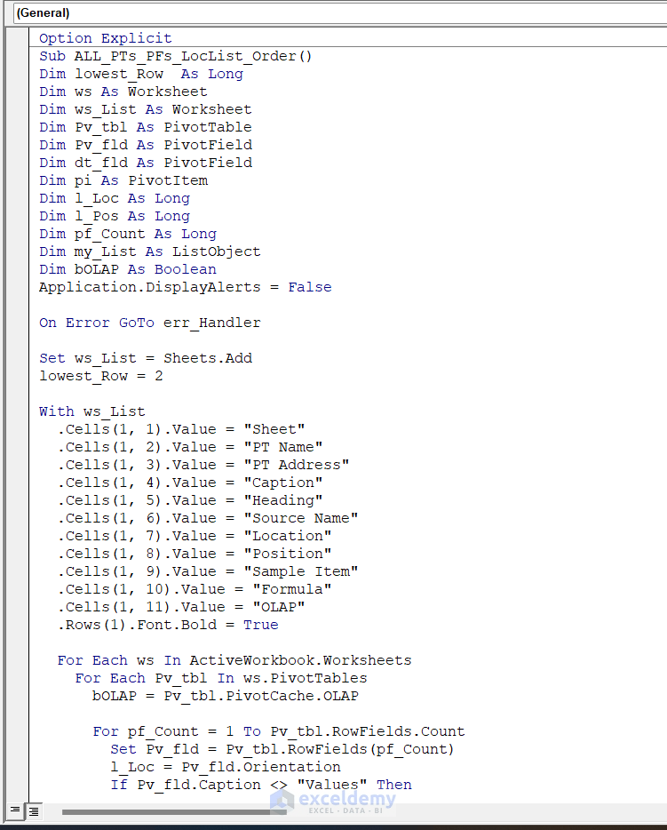 Excel VBA to Get Pivot Table Field Names (3 Easy Methods) ExcelDemy