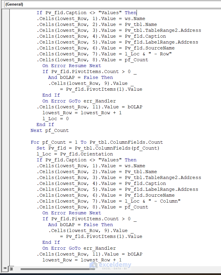 Excel VBA to Get Pivot Table Field Names (3 Easy Methods) ExcelDemy