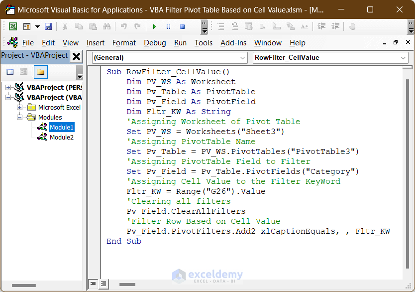 How to Use Excel VBA to Filter a Pivot Table Based on Cell Value (3 Methods) ExcelDemy