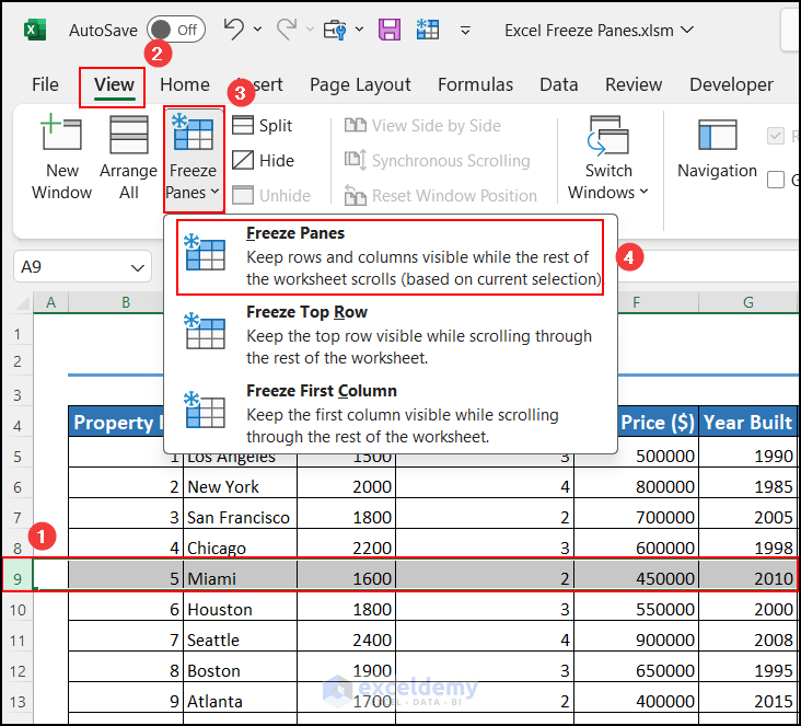 Cách sử dụng Freeze Panes trong Excel unitrain.edu.vn