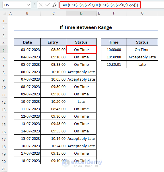 Excel If Time Between Range (4 Quick Ways) ExcelDemy