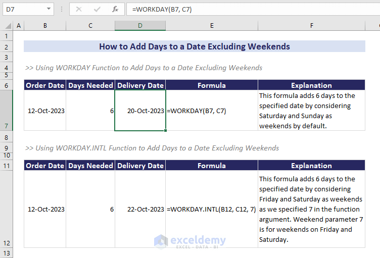 How to Add Days to a Date in Excel Excluding Weekends (4 Ways)