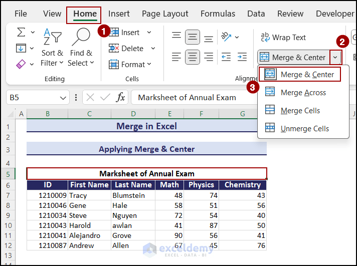 How to Merge in Excel (Merge, Find, Unmerge) ExcelDemy