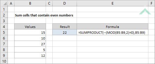 Sum cells that contain even numbers Excel, VBA