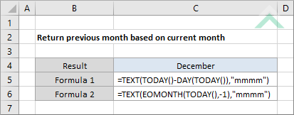 Return previous month based on current month using Excel and VBA