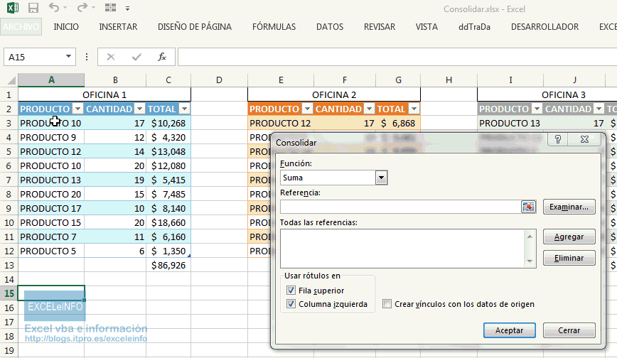 Crear resúmenes de tablas con Consolidar en Excel EXCELeINFO