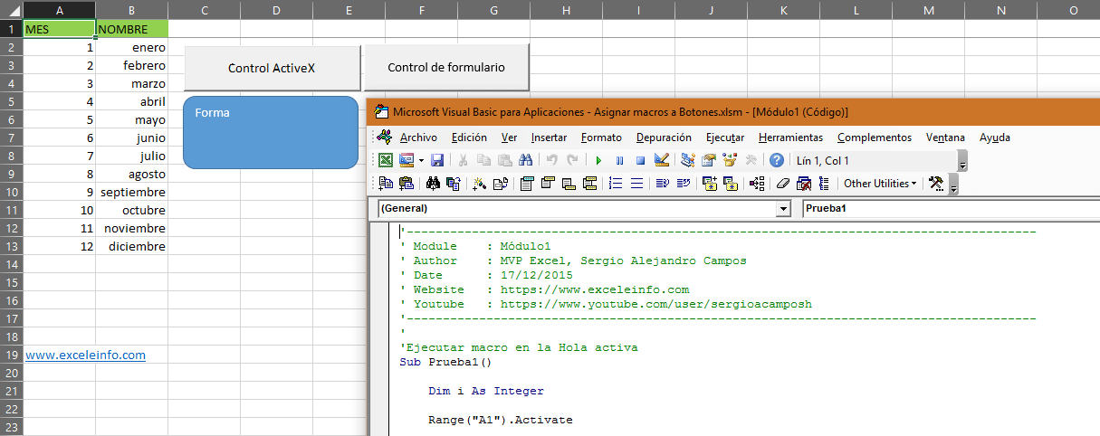 Ejecutar macro desde un Botón, un Control o una Forma en Excel vba