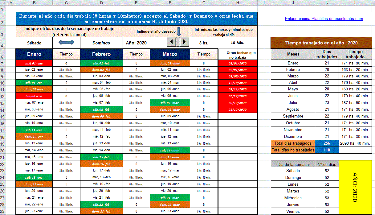Control de horas o cantidades anuales Excel Gratis