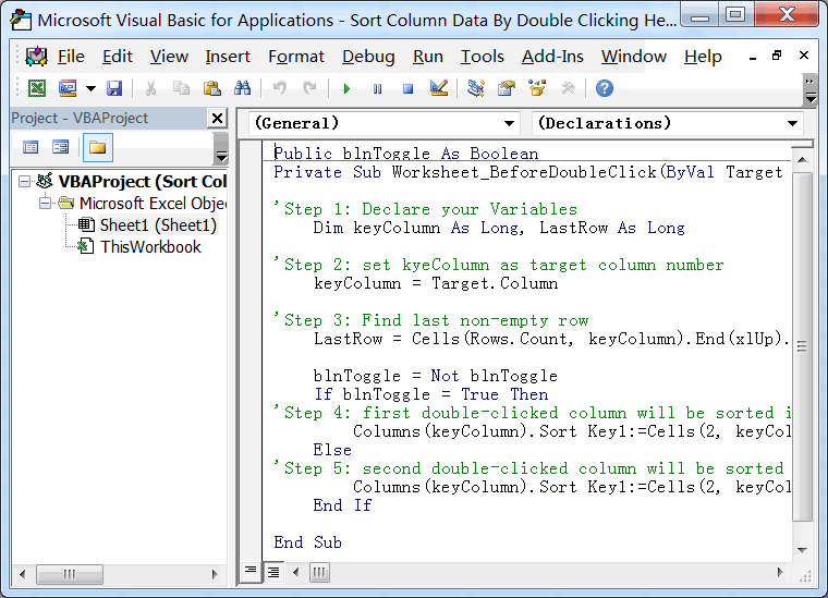 Sort Column Data By Double Clicking Header Cell Use Excel VBA Excel
