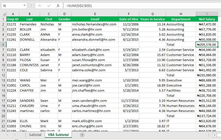Conventional Subtotalling in Excel and VBA Data Analytics