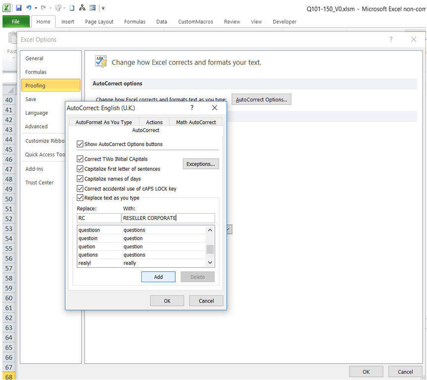 ExcelMadeEasy text typing short code for the text in Excel