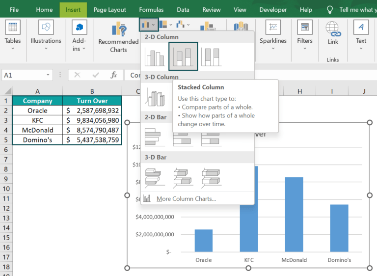 Column Chart In Excel - How To Create/Insert, Example, Template