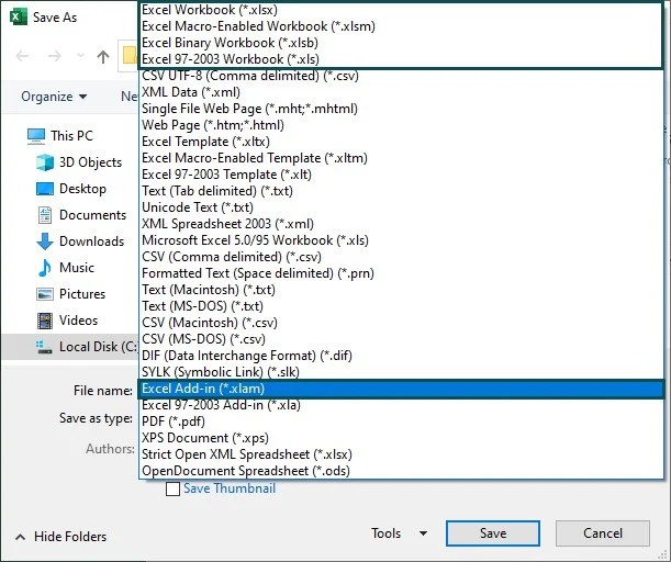 Excel Extensions Types Of File Formats, How to Show/Hide?