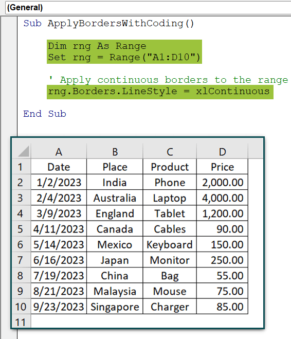 VBA Borders Top 4 Methods to Insert Borders with Examples