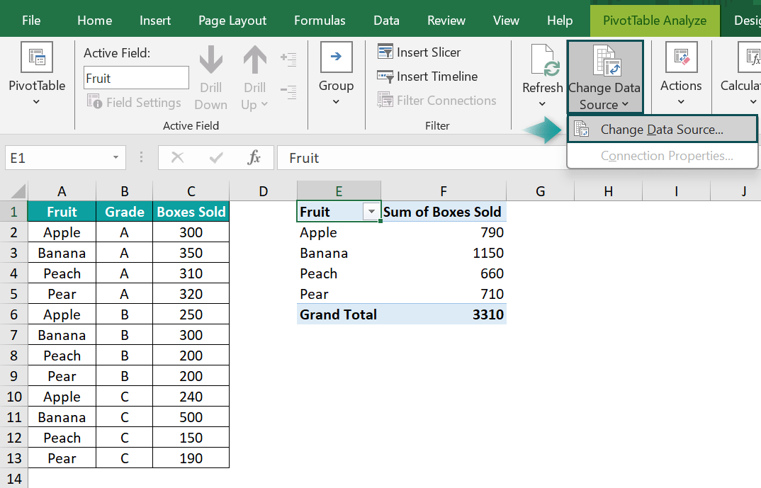 Pivot Table Change Data Source in Excel How To Locate/Change