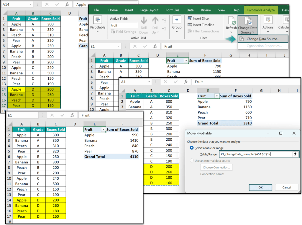 Pivot Table Change Data Source in Excel How To Locate/Change
