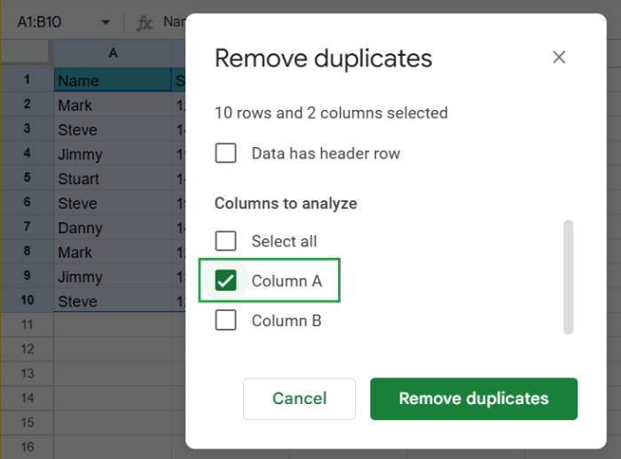 How to check duplicates in google sheets
