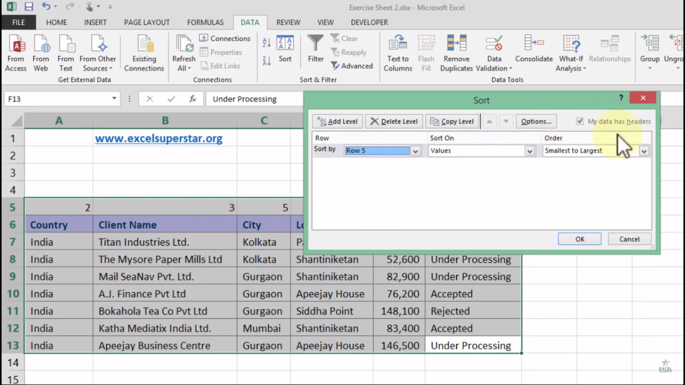 Horizontal Sort Re arrange columns easily in Excel in Hindi