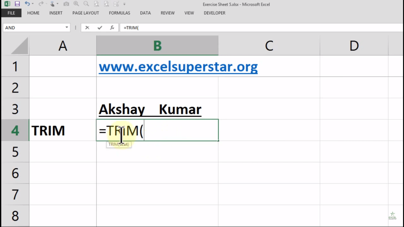 TRIM Function to remove excess space in Excel Excel in Hindi