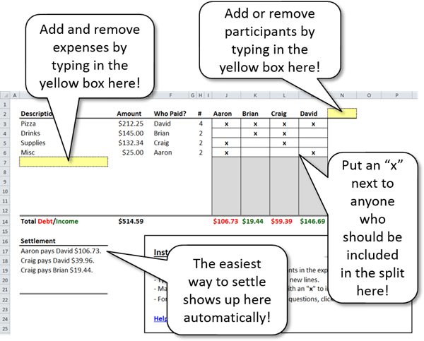 Split Bills and Share Expenses in Excel with One Spreadsheet
