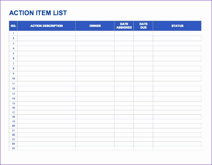 11 Action Item List Template Excel Excel Templates Excel Templates