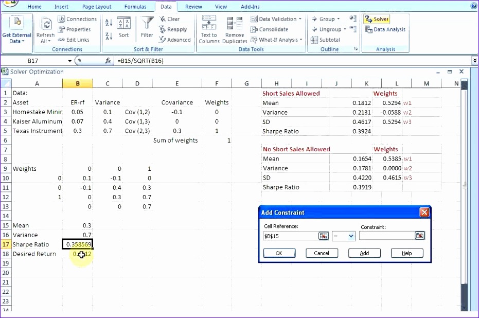 9 Efficient Frontier Excel Template Excel Templates