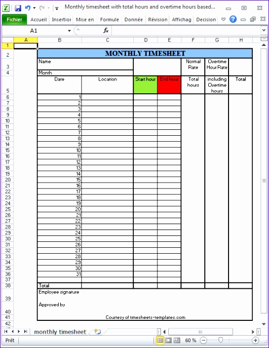 6 Excel Timesheet Template with Overtime Excel Templates