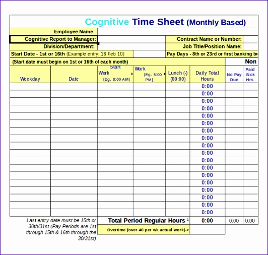 6 Excel Timesheet Template with Overtime Excel Templates