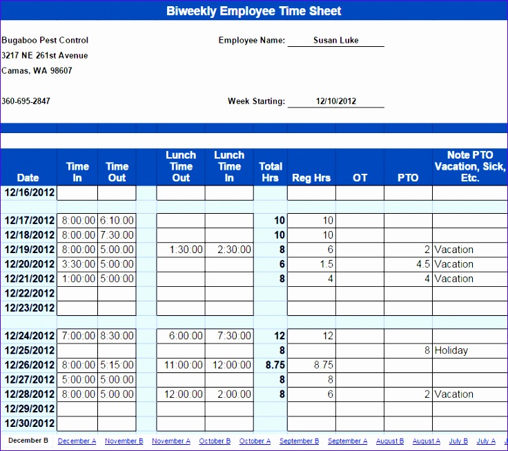 6 Excel Timesheet Template with Overtime Excel Templates