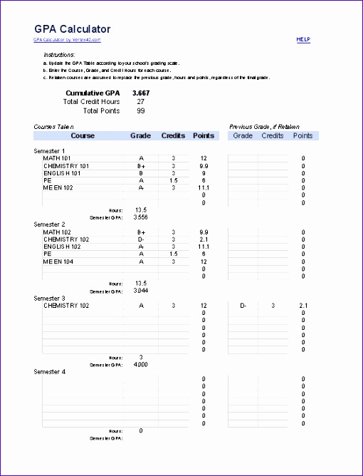 6 Gpa Calculator Excel Template Excel Templates