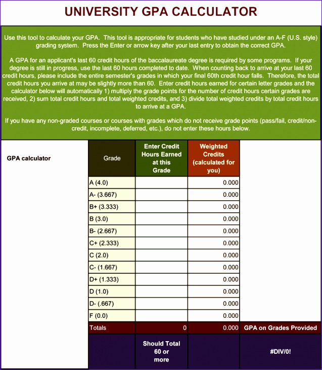 6 Gpa Calculator Excel Template Excel Templates