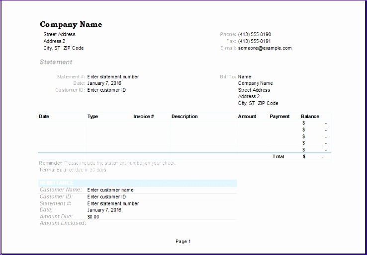 6 Monthly Billing Invoice Statement Excel Templates