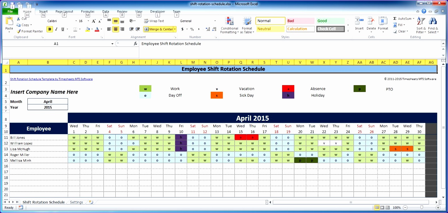 8 Monthly Employee Work Schedule Template Excel Excel Templates Excel Templates